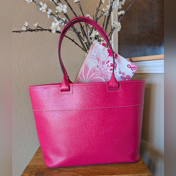 Dooney & Bourke Beacon, Saffino Leather Tote Set in Fushia-EUC - Picture 2 of 12